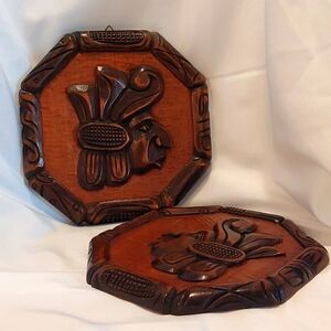 Two Honduras Wooden Hand Carved Wall Hanging Plaques Folk Art Native